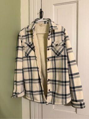 Fleece Lined Blue & White Flannel Jacket - Small